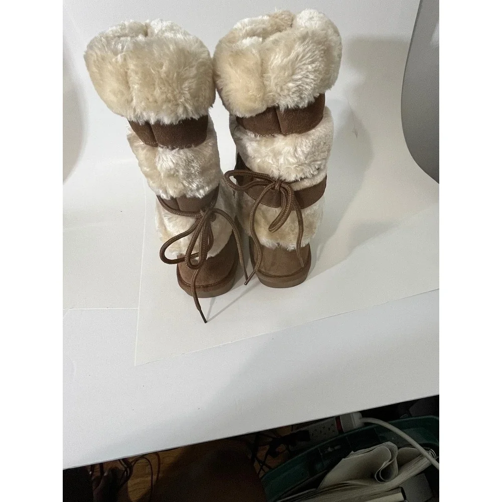 Earth Spirit Womens Brown Suede Leather Faux Fur Tall Winter Boot Rear Lace Sz8 - Picture 10 of 11